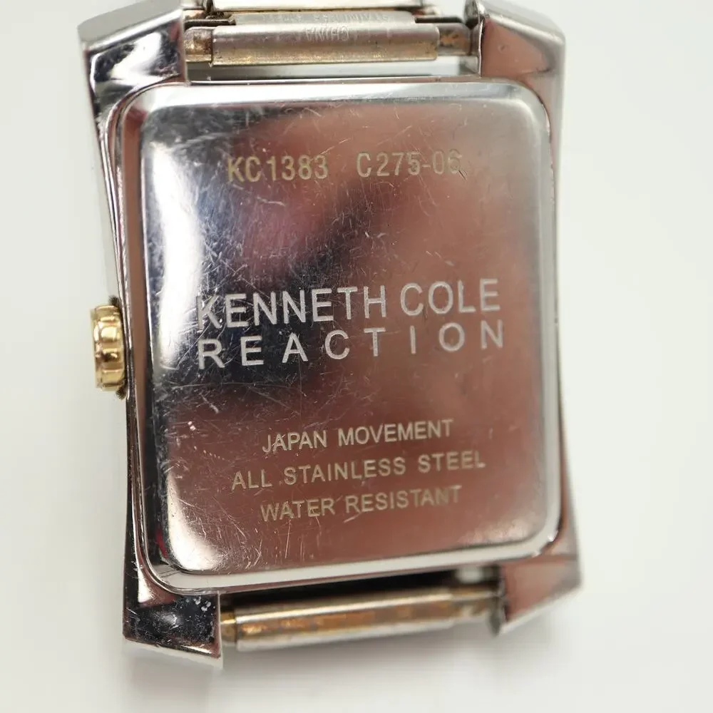 Reaction Kenneth Cole Two Tone 34mm Watch Brown Retrograde Stretch w New Battery